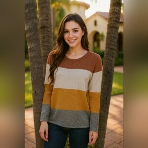 Pinque colorful striped long sleeve crewneck sweater, size XL, NWT